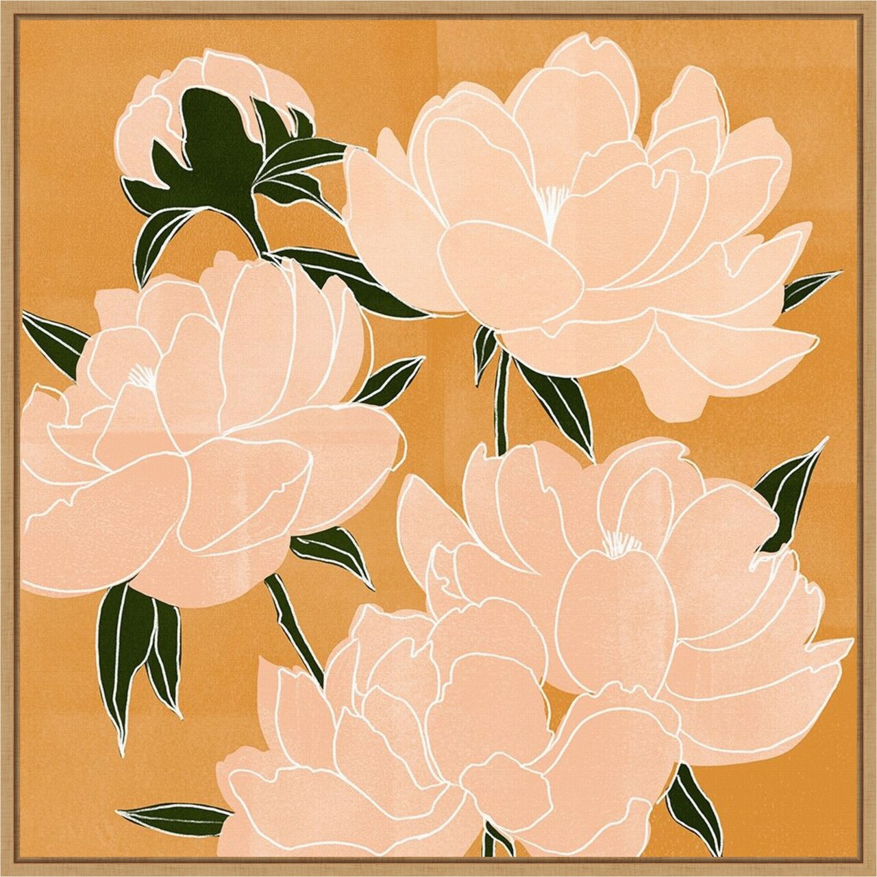 Modern Peonies I by Emma Scarvey 22-in. W x 22-in. H. Canvas Wall Art Print Framed in Natural